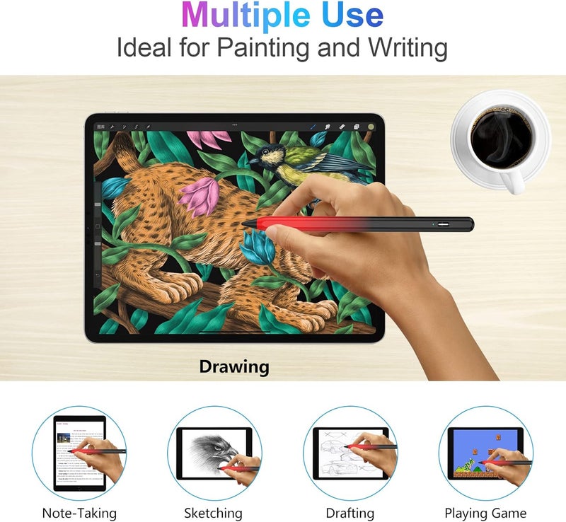 COO Stylus Pen for iPad 2018-2023 with Palm Rejection, Active Pencil for iPad 10th/9th/8th/7th/6th Gen, for iPad Pro 11/12.9 inch, for iPad Air 5th/4th/3th Gen, for iPad mini 6th/5th Gen (Black and Red) - Image 3